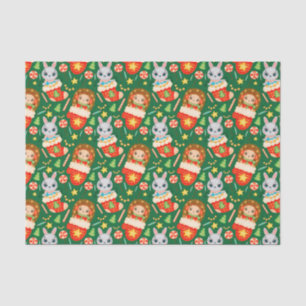 Cute Forest Christmas Animals, Stockings, Mittens Tissue Paper