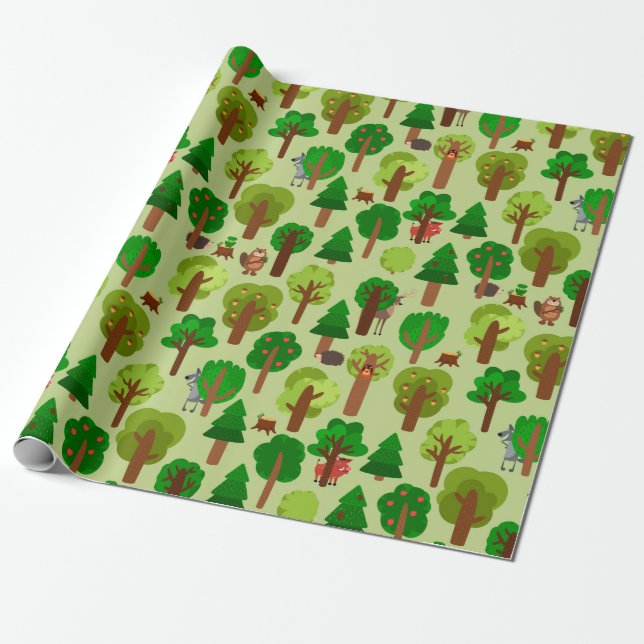 Cute Forest Critters Wrapping Paper (Unrolled)