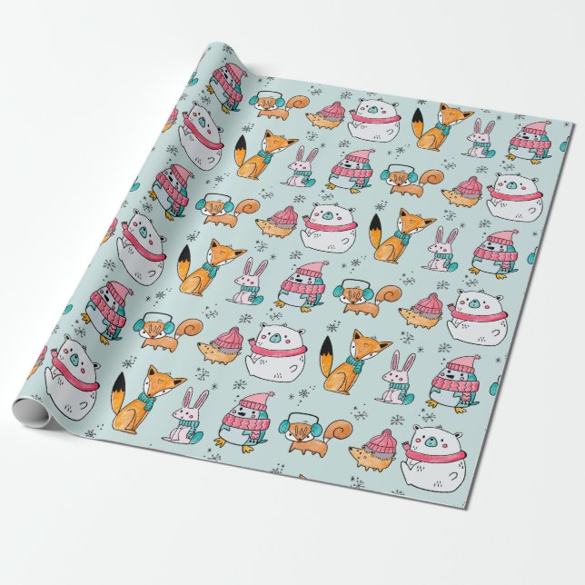 Cute Forest Critters Wrapping Paper (Unrolled)