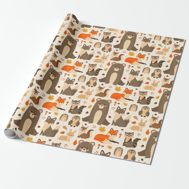 Cute Forest Critters Wrapping Paper (Unrolled)