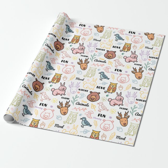 Cute Forest Critters Wrapping Paper (Unrolled)