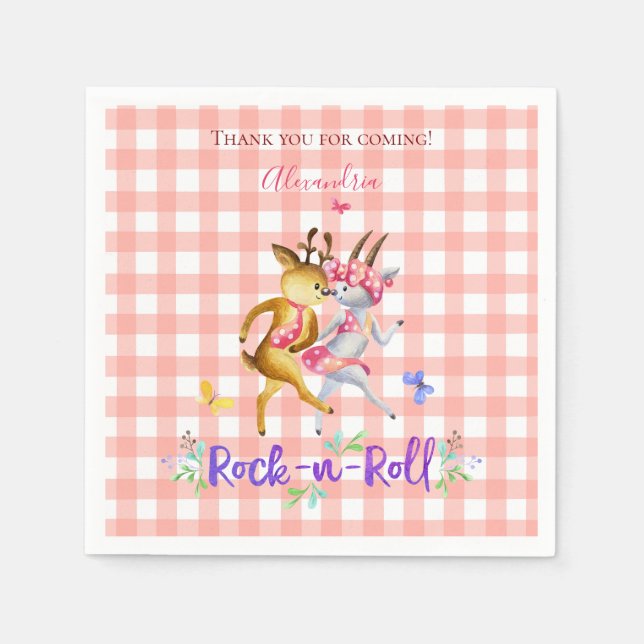 Cute Forest Deer Rock-n-Roll 1st Birthday Pink  Napkin (Front)