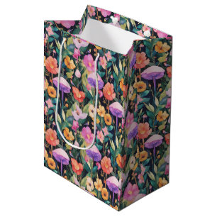 Cute Forest Flower Mushroom Cottagecore Pattern Medium Gift Bag