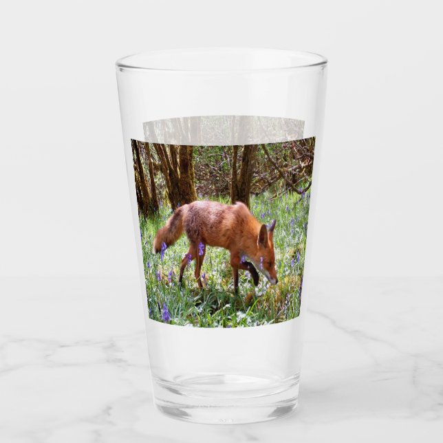 Cute Forest Fox Among Bluebells Spring Artwork Glass (Front)