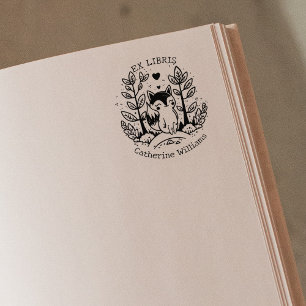 Cute Forest Fox, Library Ex Libris Rubber Stamp