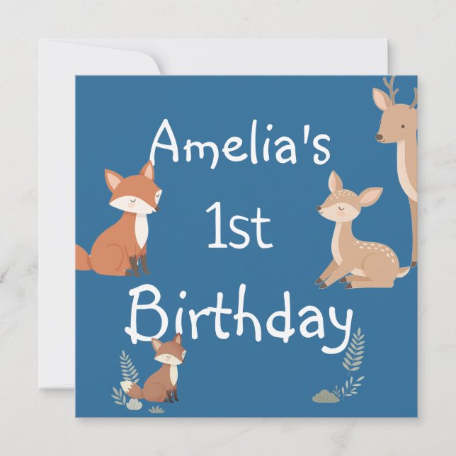 Cute Forest Friends Birthday Invitation  (Front)