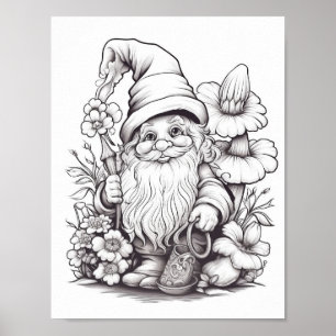 Cute Forest Gnome Colouring Poster