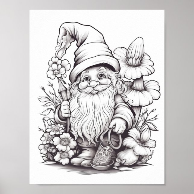 Cute Forest Gnome Colouring Poster (Front)