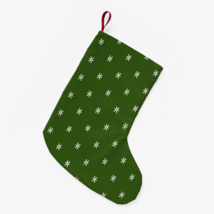 Cute forest green white snowflakes pattern small christmas stocking