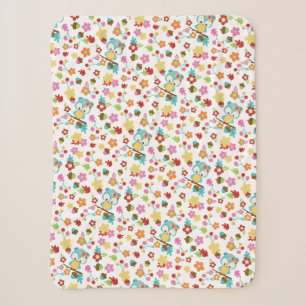 Cute Forest Owl Flowers & leaves Kawaii Woodland Sherpa Blanket