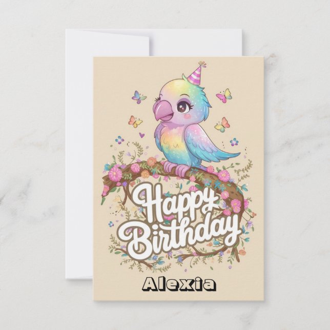 Cute Forest Parrot Digital Birthday  Card (Front)