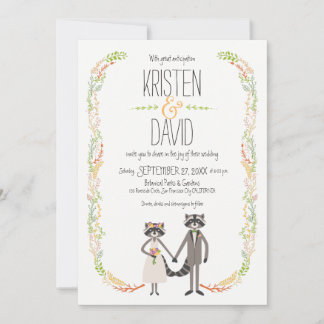 Cute Forest Raccoons Rustic Wedding Invitation