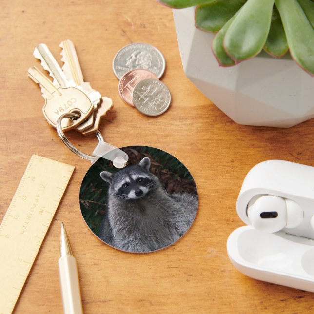 Cute Forest Racoon Photo Key Ring (Desk)