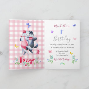 Cute Forest Wolves Tango 1st Birthday Dance Theme Invitation