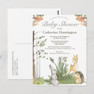 Cute Forest Woodland Animals Baby Shower Postcard