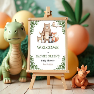Cute Forest Woodland Animals Baby Shower Welcome Poster