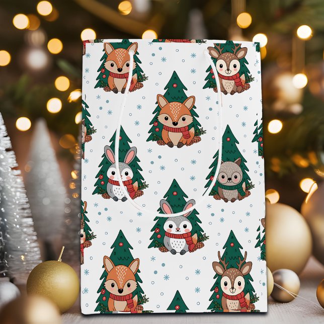 Cute Forest Woodland Animals Snowflakes Medium Gift Bag (Creator Uploaded)