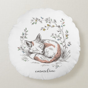 Cute Forest Woodland Fox Kids Personalized Round Cushion