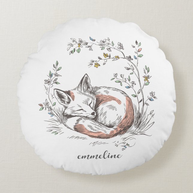Cute Forest Woodland Fox Kids Personalized Round Cushion (Front)