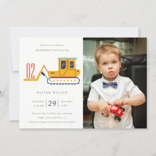 Cute Fork Lift Vehicle Photo Birthday Invite