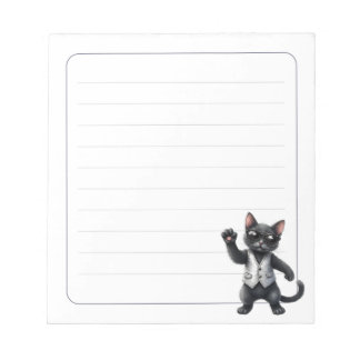 Cute Formal Black Cat Tuxedo Lined Writing Notepad