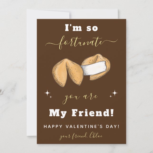 Cute Fortune Cookies Friend Valentine's Day Brown Holiday Card (Front)