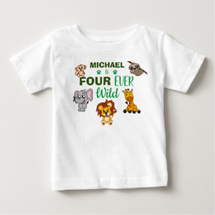 Cute Four Ever Wild Jungle Safari Fourth Birthday Baby T-Shirt