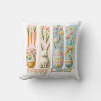Cute Four Vertical Brash Watercolor Hoppy Easter Cushion