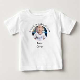 Cute Fourth Bday Name Round Photo Birthday Party Baby T-Shirt