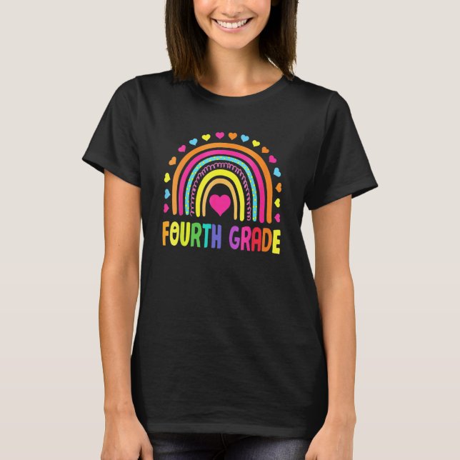 Cute Fourth Grade Rainbow Girls Kids Teacher Team  T-Shirt (Front)