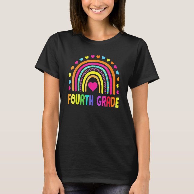 Cute Fourth Grade Rainbow Girls Kids Teacher Team  T-Shirt (Front)