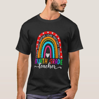 Cute Fourth Grade Teacher Rainbow Back To School F T-Shirt