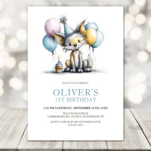 Cute Fox 1st Birthday Party Invitation