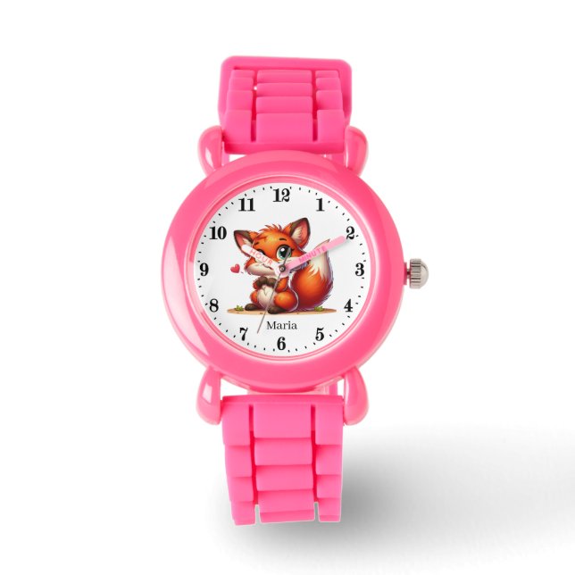 Cute Fox add name girls Watch (Front)