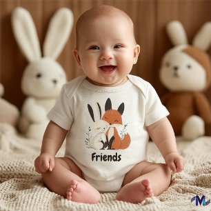 Cute Fox and Bunny Woodland Baby Illustration Bodysuit