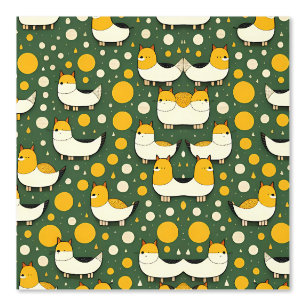 Cute Fox and Circle Pattern on Green Wallpaper