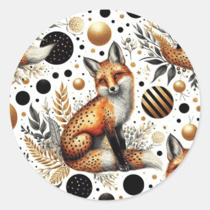 Cute Fox and Dots Seamless Classic Round Sticker