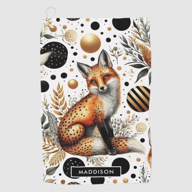 Cute Fox and Dots Seamless Golf Towel (Front)
