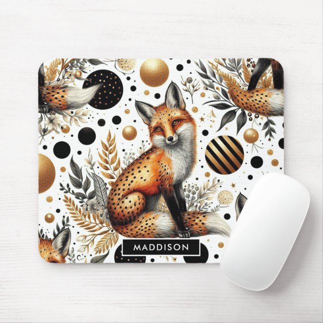 Cute Fox and Dots Seamless Mouse Mat (With Mouse)