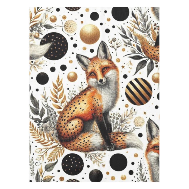 Cute Fox and Dots Seamless Tablecloth (Front)