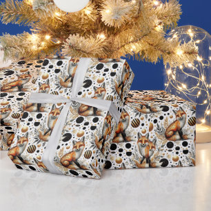 Cute Fox and Dots Seamless Wrapping Paper