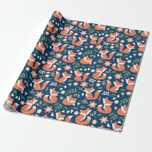Cute Fox and Floral Wrapping Paper