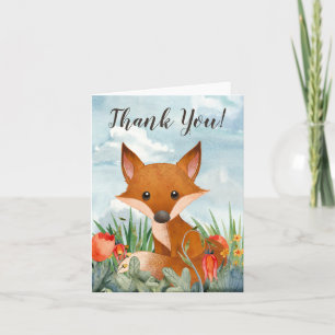 Cute Fox and Flowers Thank You Card