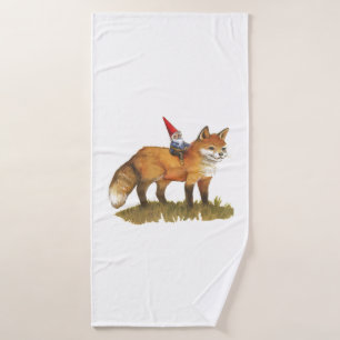 Cute Fox And His Friend Gnome   Bath Towel
