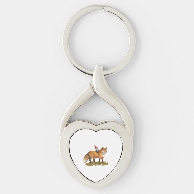 Cute Fox And His Friend Gnome   Key Ring (Front)