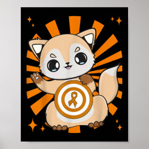 Cute Fox And Orange Ribbon For Leukaemia Awareness Poster