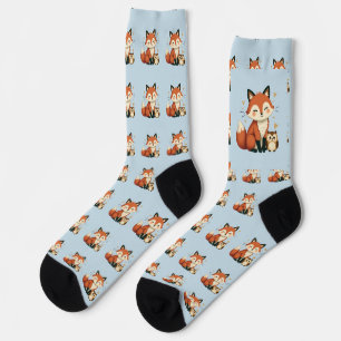 Cute Fox and Owl Whimsical Woodland Illustration Socks