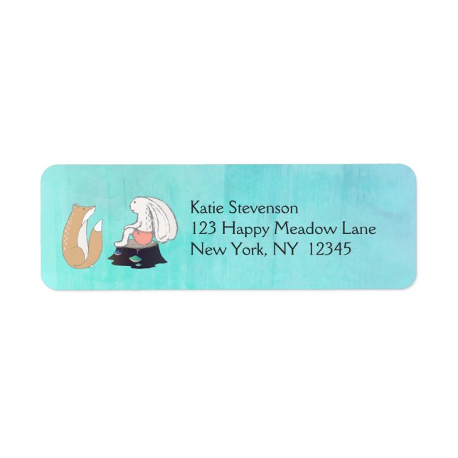 Cute Fox and Rabbit Woodland Creatures Drawing (Front)