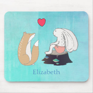 Cute Fox and Rabbit Woodland Creatures Drawing Mouse Mat