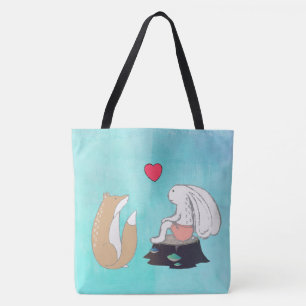 Cute Fox and Rabbit Woodland Creatures Drawing Tote Bag